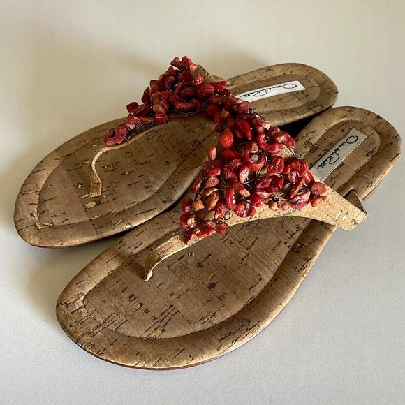 Oscar De La Renta Sandal Thong Slip On Flip Flop Flat Cork Embellished B… - Picture 6 of 8